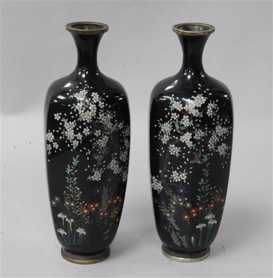 A pair of Japanese silver wire cloisonne enamel hexagonal vases, Meiji period, height 15.5cm